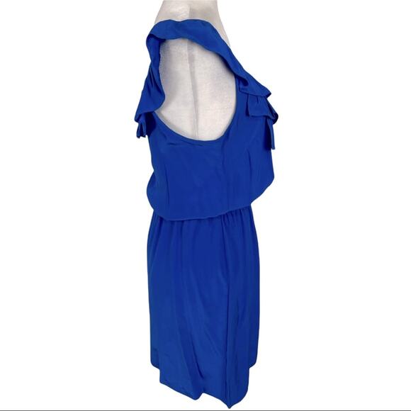 Amanda Uprichard 100% Silk Cobalt Blue Sleeveless Ruffle Party Mini Dress Medium - Picture 4 of 6